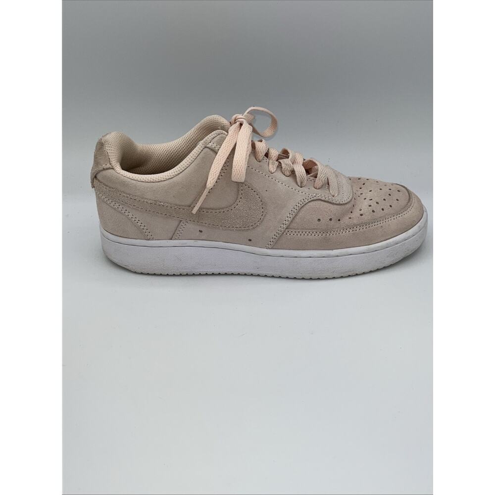 Nike Court Vision Low Womens Size 7.5 Pink White Athletic Suede Shoes Sneakers